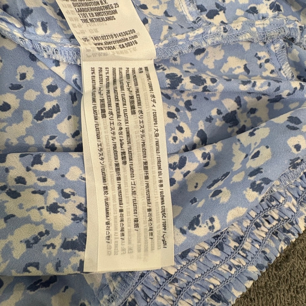 Abercrombie & Fitch Blouse Womens XXL Blue Floral Twist Front Balloon Sleeve Top - Picture 8 of 10